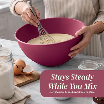 COOK WITH COLOR Mixing Bowls with Lids - 12 Piece Plastic Nesting Bowls Set includes 6 Prep Bowls and 6 Lids, Microwave Safe Mixing Bowl Set, Rose TPR Lid