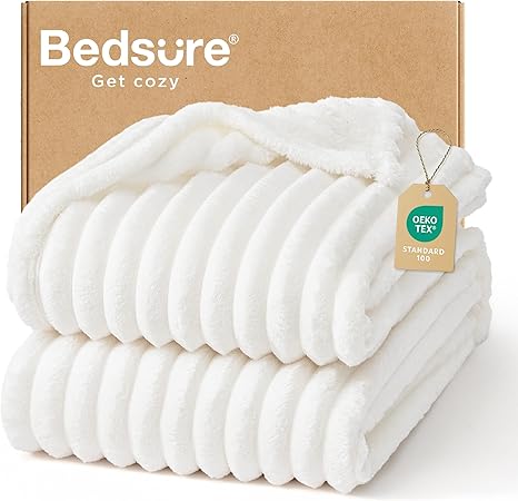 Bedsure Blankets Queen Size for Bed - GentleSoft Cozy Soft Blankets for Women, Cute Large Fleece Throws for Girls, Off White, 90x90 Inches