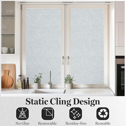 DUOFIRE Window Privacy Film, Sparkling Frosted Glass Window Film, UV Blocking Non-Adhesive Static Cling Window Clings, No Glue Removable Window Coverings for Home Office Bathroom, 11.8 X 78.7 inch