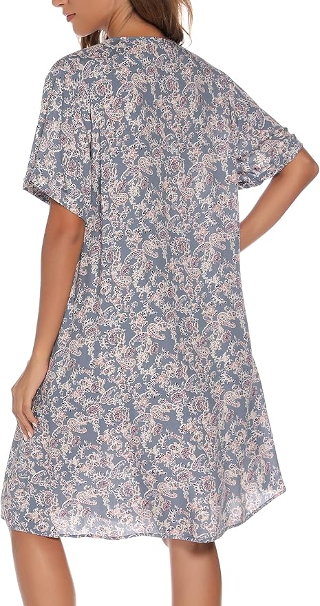 YOZLY House Dress Women Cotton Duster Robe Short Sleeve Housecoat Button Down Nightgown