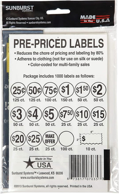 Sunburst Systems 7035 Priced Garage Sale Stickers, 1,000 Count Pre-Printed Labels, Pink