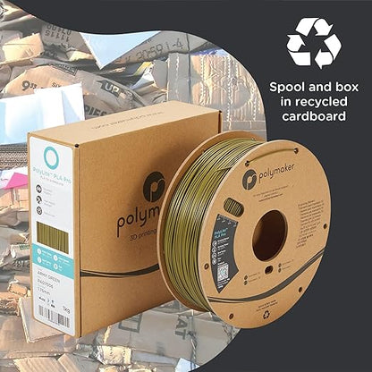 Polymaker PLA PRO Filament 1.75mm, Tough  High Rigidity Army Green 1.75mm 1kg Cardboard Spool - PolyLite PLA PRO 3D Printer Filament 1.75mm, Print with Most 3D Printers Using 3D Filament