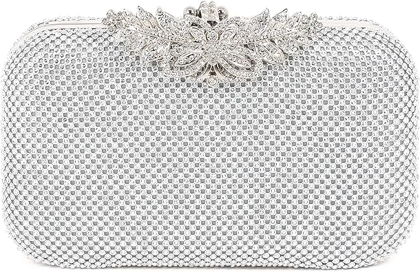 Womens Rhinestone Evening Bag with Butterfly Clasp Glitter Crystal Clutch Purse for Wedding Party