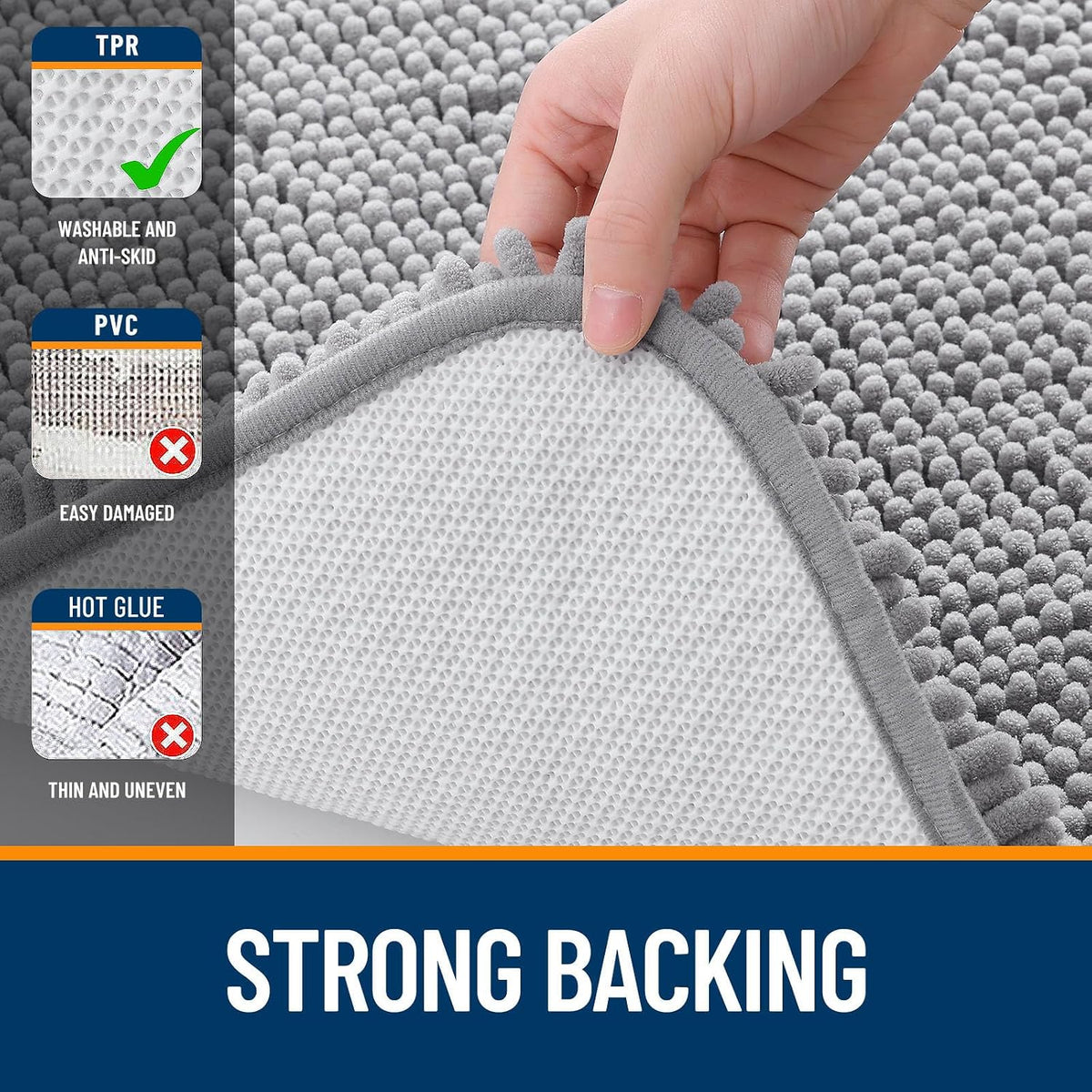 OLANLY Bathroom Rugs Sets 3 Piece, Soft Absorbent Chenille Bath Mats and U-Shaped Contour Toilet Rug, Quick Dry, Home Decor Accessories, Bath Mat Set for Bathroom (30"x20"+24"x16"+24"x20", Grey)