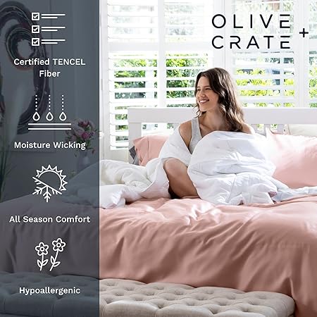 Olive  Crate Tencel Eucalyptus Pillowcases - 100 Tencel Lyocell Cooling Pillow Cases for Hot Sleepers - Hypoallergenic, Moisture-Wicking, Silk Alternative, Vegan - Standard Size Set of 2 Ivory