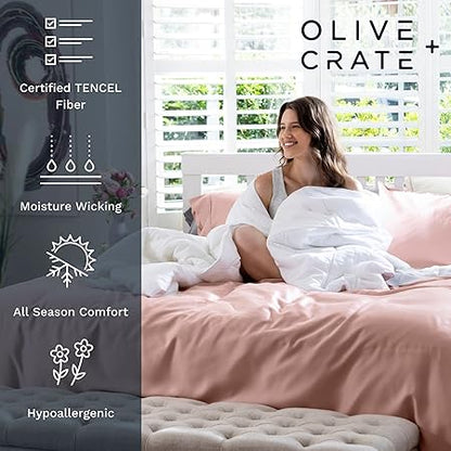 Olive  Crate Tencel Eucalyptus Pillowcases - 100 Tencel Lyocell Cooling Pillow Cases for Hot Sleepers - Hypoallergenic, Moisture-Wicking, Silk Alternative, Vegan - Standard Size Set of 2 Ivory