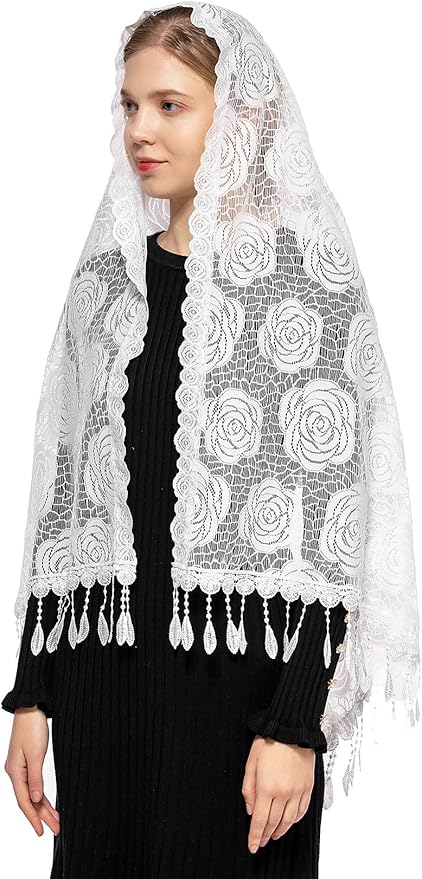 Wgior Rose Rectangular Chapel Veil Scarf Catholic Church Veils Mantilla Wrap Shawl Mass Head Covering