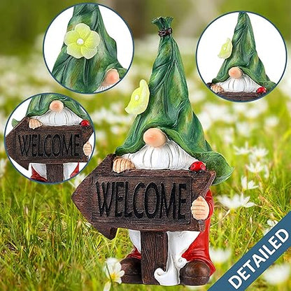 Garden Gnome Statue, Sculpture Funny Resin Gnome Garden Figurines and Solar Garden Statue for Garden Decorations,Patio Yard Lawn Ornaments Gift 12.3inch Tall