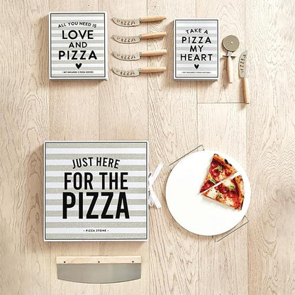 Santa Barbara Design Studio Pizza Rocker Stainless Steel and Oak Cutter, 13" x 4", Pizza My Heart