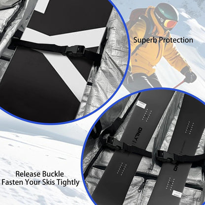 Ski Bags for Air Travel with Wheels Fit Single Snowboard or Double Skis 175 up to 190cm, All-Round Padded Protection, Waterproof, Adjustable Internal Straps