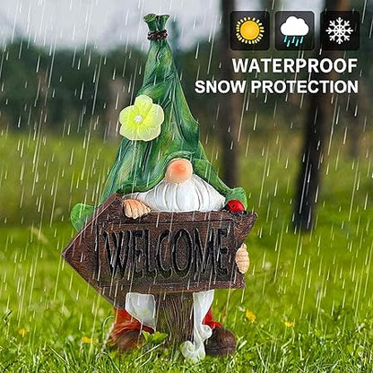 Garden Gnome Statue, Sculpture Funny Resin Gnome Garden Figurines and Solar Garden Statue for Garden Decorations,Patio Yard Lawn Ornaments Gift 12.3inch Tall