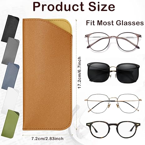 6Pcs Soft Eyeglass Cases for Women Men, Portable Leather Eyeglass Case Sunglass Case, Anti Scratch Glasses Pouch Reading Glasses Case Glass Bag for Storing Glasses Cashes Coins Headphones Keys