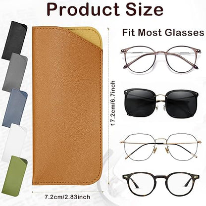 6Pcs Soft Eyeglass Cases for Women Men, Portable Leather Eyeglass Case Sunglass Case, Anti Scratch Glasses Pouch Reading Glasses Case Glass Bag for Storing Glasses Cashes Coins Headphones Keys