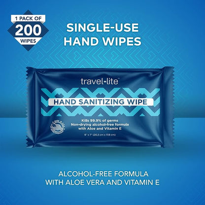 Travel Lite Alcohol-Free Hand Wipes With Aloe Vera & Vitamin E, 180 Count Fresh Scent Wipes for Hand Cleansing & Skin Moisturizing, Individually Wrapped for Adults & Kids Travel - Travel Ready