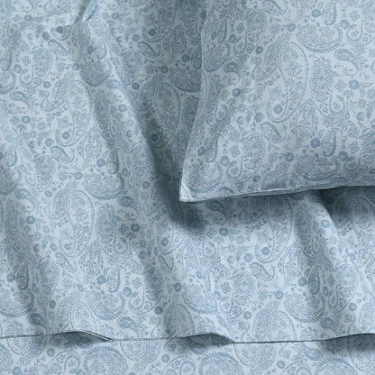 Tribeca Living Cotton Percale California King Size Bed Sheet Set, 300 Thread Count, Extra Deep Pockets, Printed Danielle Paisley Blue