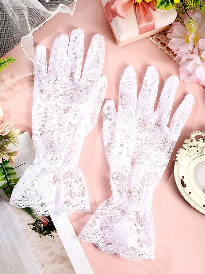 SATINIOR Ladies Lace Gloves for Women Tea Party Elegant Short Courtesy Gloves for Wedding Dinner Opera Parties