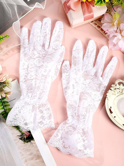 SATINIOR Ladies Lace Gloves for Women Tea Party Elegant Short Courtesy Gloves for Wedding Dinner Opera Parties