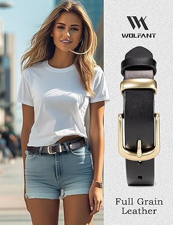 WOLFANT Womens Belts for Jeans,1.1" Fashion Ladies Belt with Gold Buckle,100% Italian Full Grain Real Solid Leather