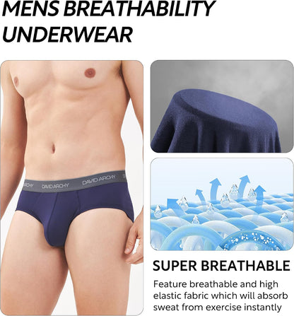 DAVID ARCHY Men's Underwear Briefs Rayon Made from Bamboo Wicking-Moisture Support Pouch Soft Underwear for Men 4 or 7 Pack.