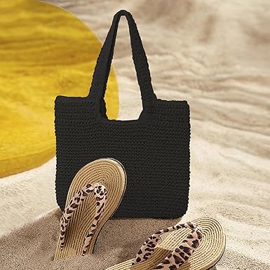 Beach Bags for Women - Summer Soft Large Woven Shoulder Purse Handbag, Beach Tote Straw Bag for Summer Vacation