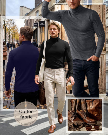 Riyiper 3 Pack Men's Turtleneck Shirts Thermal Basic Knitted Long Sleeve Casual Slim Fit Winter Pullover Tops