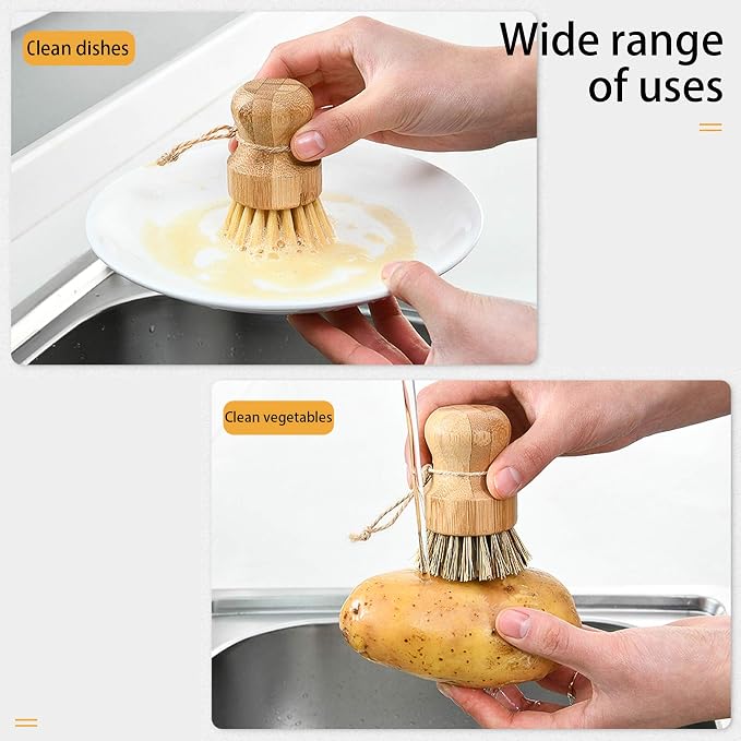 Natural Sisal Dish Washing Brush Bamboo Round Scrub Brush Pots Pans Vegetables Household Cleaning Brush… (Sisal)