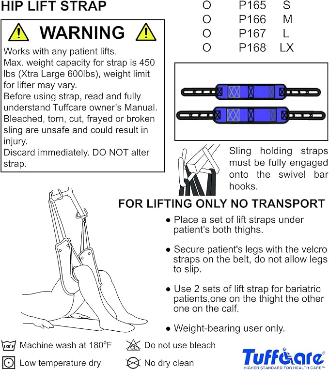 Hip Lift Sling (Large) Solid Fabric, Non-Slip Polyester Sling, Inner Thigh Cuff Compatible with Hoyer, Invacare, McKesson, Drive, Lumex, Medline, Joerns and other Patient Lifts