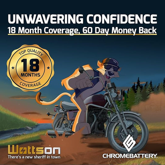 Chrome Battery YTX30L-BS Maintenance Free Replacement Battery for ATV, Motorcycle, Snowmobile, and UTV: 12 Volts, 3 Amps, 30Ah, Nut and Bolt (T3) Terminal