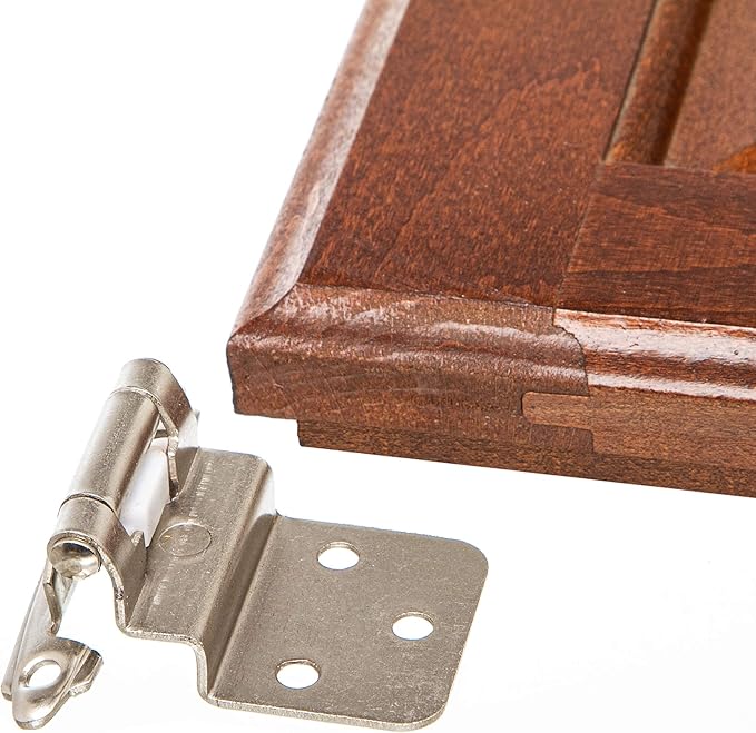 DecoBasics 3/8" Inset Cabinet Hinges Brushed Nickel (1 Pair -2 Pcs) Offset Self Closing Cabinet Hinges for Kitchen Cabinets Satin Nickel w/Silicon Bumpers & Upgraded Screws