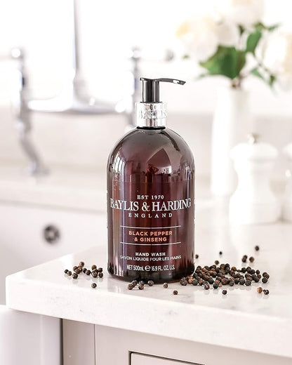 Baylis  Harding Liquid Hand Soap Wash with Dispenser, Black Pepper  Ginseng for Men, 16.9oz500ml