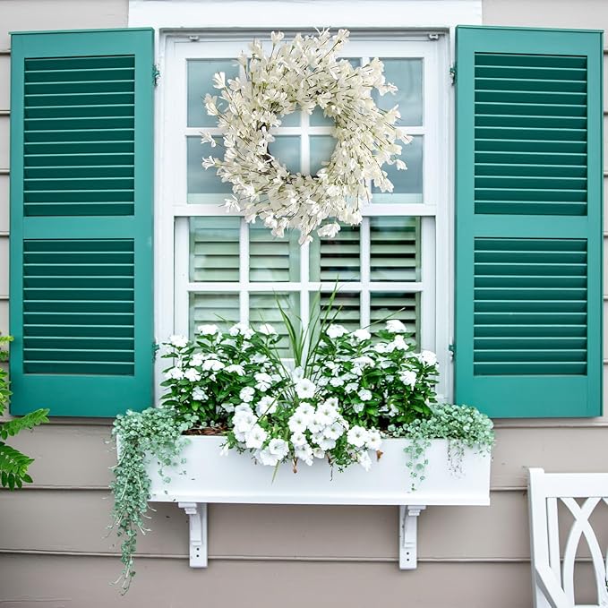 Summer Wreath for Front Door, 24 Inch White Cream Forsythia Summer Spring Wreath Blossom Cluster Flower Farmhouse on Grapevine for Christmas Festival Celebration Front Door Wall Window Hanging Décor