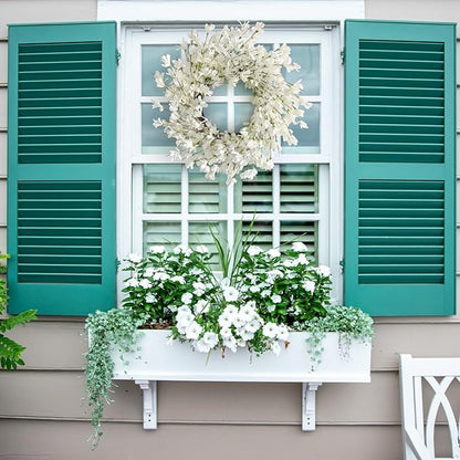 Summer Wreath for Front Door, 24 Inch White Cream Forsythia Summer Spring Wreath Blossom Cluster Flower Farmhouse on Grapevine for Christmas Festival Celebration Front Door Wall Window Hanging Décor