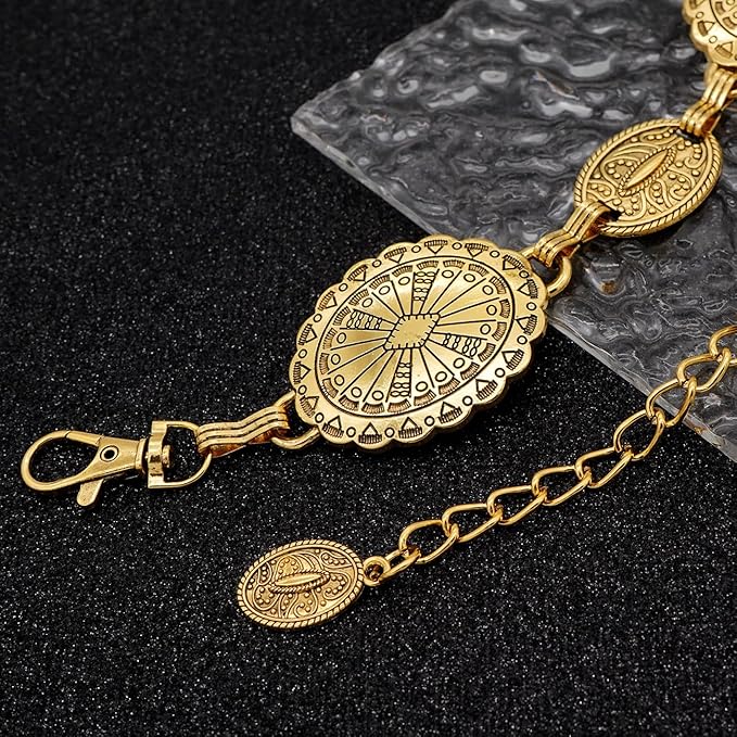 Women's Concho Chain Belt Western Cowgirl Metal Waist Chain Belt for Dress