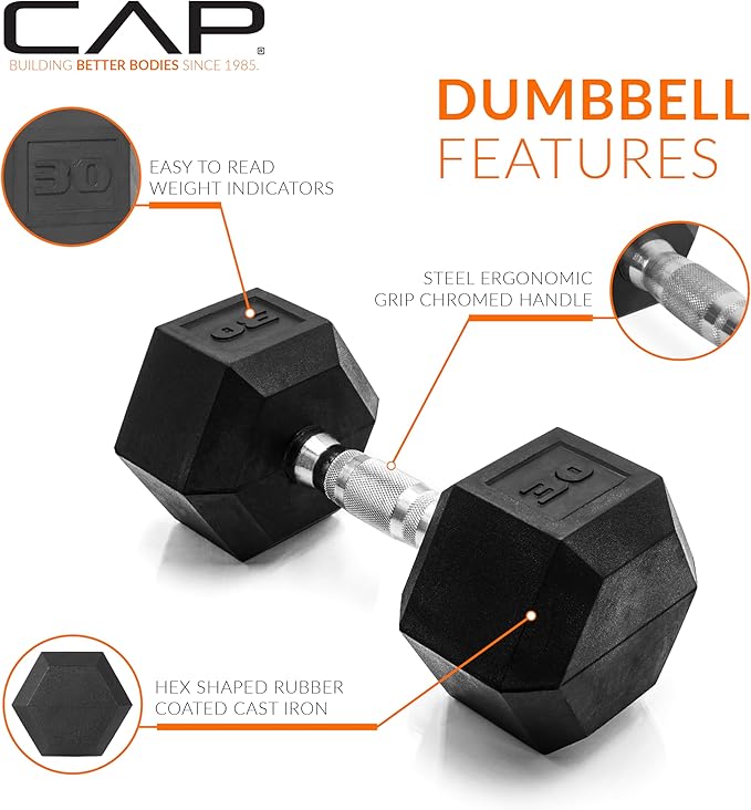 CAP Barbell Coated Hex Dumbbell Weight | Multiple Options (30 lbs)