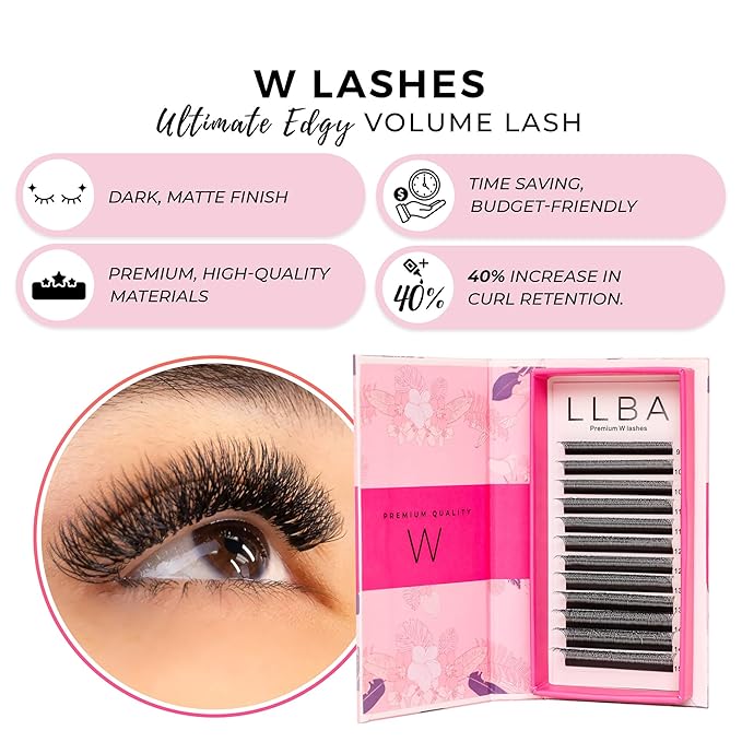 LLBA W Eyelashes Extensions - 3D Handmade Volume Eyelashes | C CC D Curl | Thickness 0.05~0.07mm | 8-15mm Length Mixed Tray | Full Fluffy Volume Look | Long Lasting & Easy Application (W, 0.07 D 11mm)