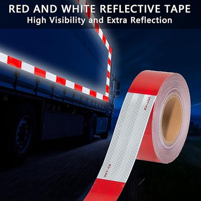 SWRT 2 Inch x 160 Feet DOT-C2 Reflective Tape - Red  White Outdoor Waterproof Conspicuity Tape for Vehicles, Trailers, Boats  Signs