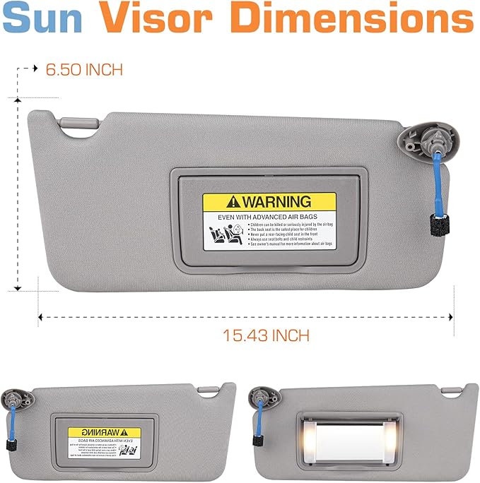 Sun Visor for 2008-2017 Honda Accord, Right Passenger Side Grey Sunvisor with Light, Replacement 83230TA0A91ZA