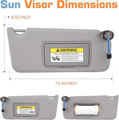 Sun Visor for 2008-2017 Honda Accord, Right Passenger Side Grey Sunvisor with Light, Replacement 83230TA0A91ZA