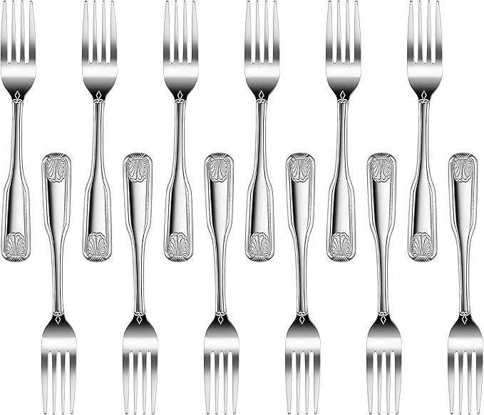 New Star Foodservice 58284 Shell Pattern, 18/0 Stainless Steel, Dinner Fork, 7.7-Inch, Set of 12