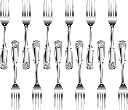 New Star Foodservice 58284 Shell Pattern, 18/0 Stainless Steel, Dinner Fork, 7.7-Inch, Set of 12