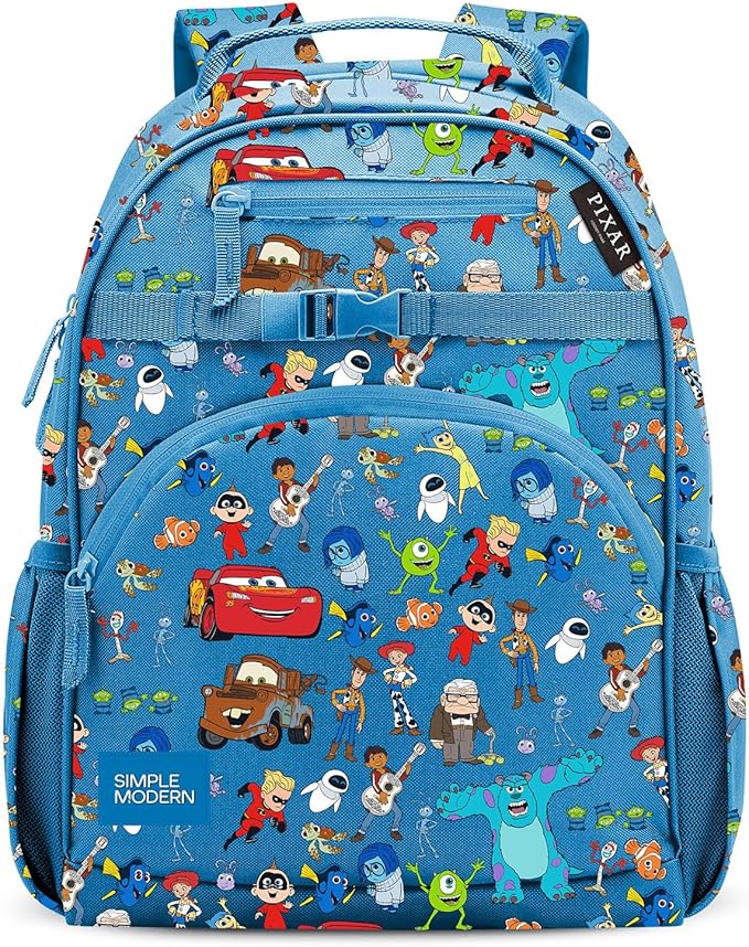 Simple Modern Large Disney Pixar Kids Backpack for School Girls and Boys  Elementary Backpack for Teen  Fletcher Collection  Kids - 16" tall  Pixar Mashup on Blue