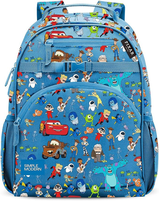 Simple Modern Large Disney Pixar Kids Backpack for School Girls and Boys  Elementary Backpack for Teen  Fletcher Collection  Kids - 16" tall  Pixar Mashup on Blue