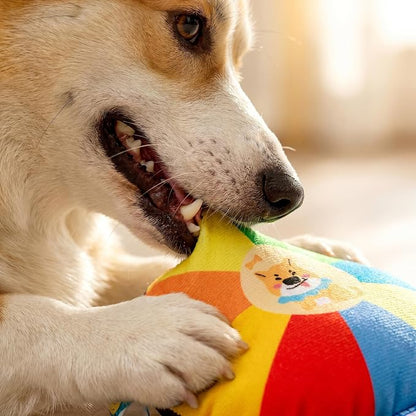 Sturdy Interactive Canine Plaything - Vibrant Squeaky Toy Featuring a Cartoon Bear, Gentle Material for Training and Fun, Appropriate for Every Breed.