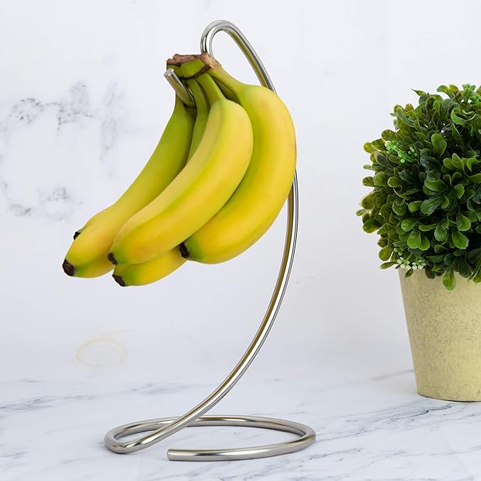 Homeries Banana Holder Modern Rack Hanger Tree Stand Hook for Kitchen Countertop. Satin Nickel Banana Holder Keeper Stand