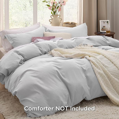 Bedsure Light Grey Duvet Cover Queen Size - 3 Pieces Prewashed Extra Soft Bedding Set, Includes 1 Duvet Cover 90x90 Inches with Zipper Closure  2 Pillow Shams, Comforter Not Included