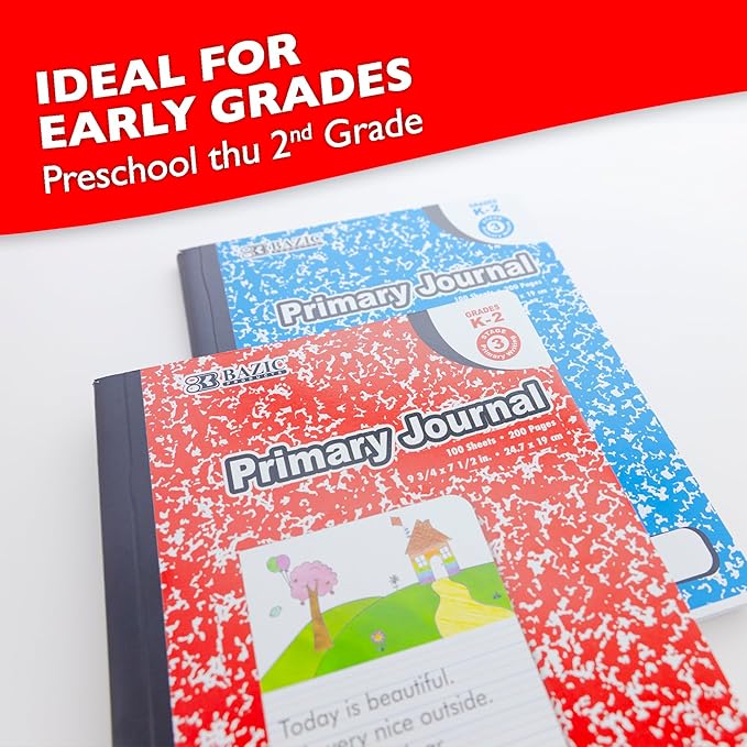 BAZIC Primary Journal Composition Book Marble, 100 Sheet Drawing  Writing Grades K- 2 Notebook Journal Comp Notebooks for Kindergarten School, 2-Pack