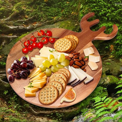 Large Round Christmas Charcuterie Boards Gifts Acacia Wood Cutting Board with Handle Decorative Wooden Xmas Cheese Board Christmas Food Platters Holiday Kitchen Decor Gifts Festive Xmas Serving Tray