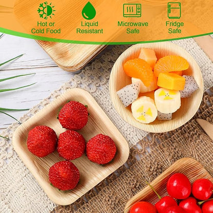 Set of 50 4-inch disposable palm leaf plates for rabbits, sturdy bamboo bowls for parties, compostable decorative tableware for rabbits, Easter, birthday, outdoors