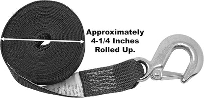 CustomTieDowns 1.5 Inch Strap, Forged Snap Hook On One End, 1 Inch Loop Opening On The Opposite End for Attachment to Winch, Total Strap Length 16 Ft, Polyester Tie-Down Webbing.
