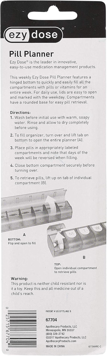 EZY DOSE Weekly (7-Day) Pill Case, Medicine Planner, Vitamin Organizer, X-Large Compartments, Easy Fill All Compartments at Once, Convenient and Easy to Use, Color May Vary, BPA Free